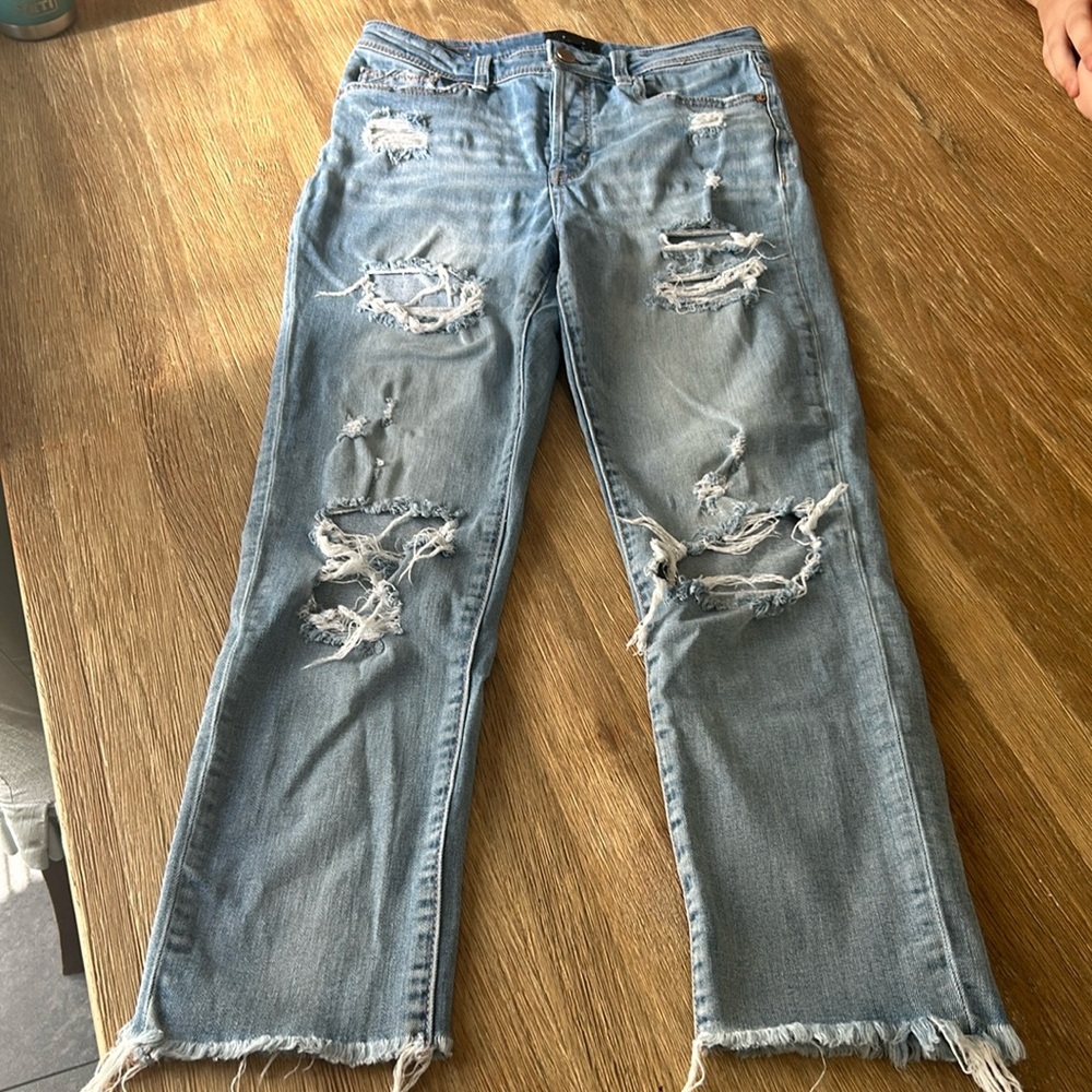 Distressed Blue Boot Cut Jeans